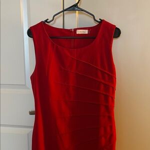 Calvin Klein Red Pleated Sheath Midi Dress